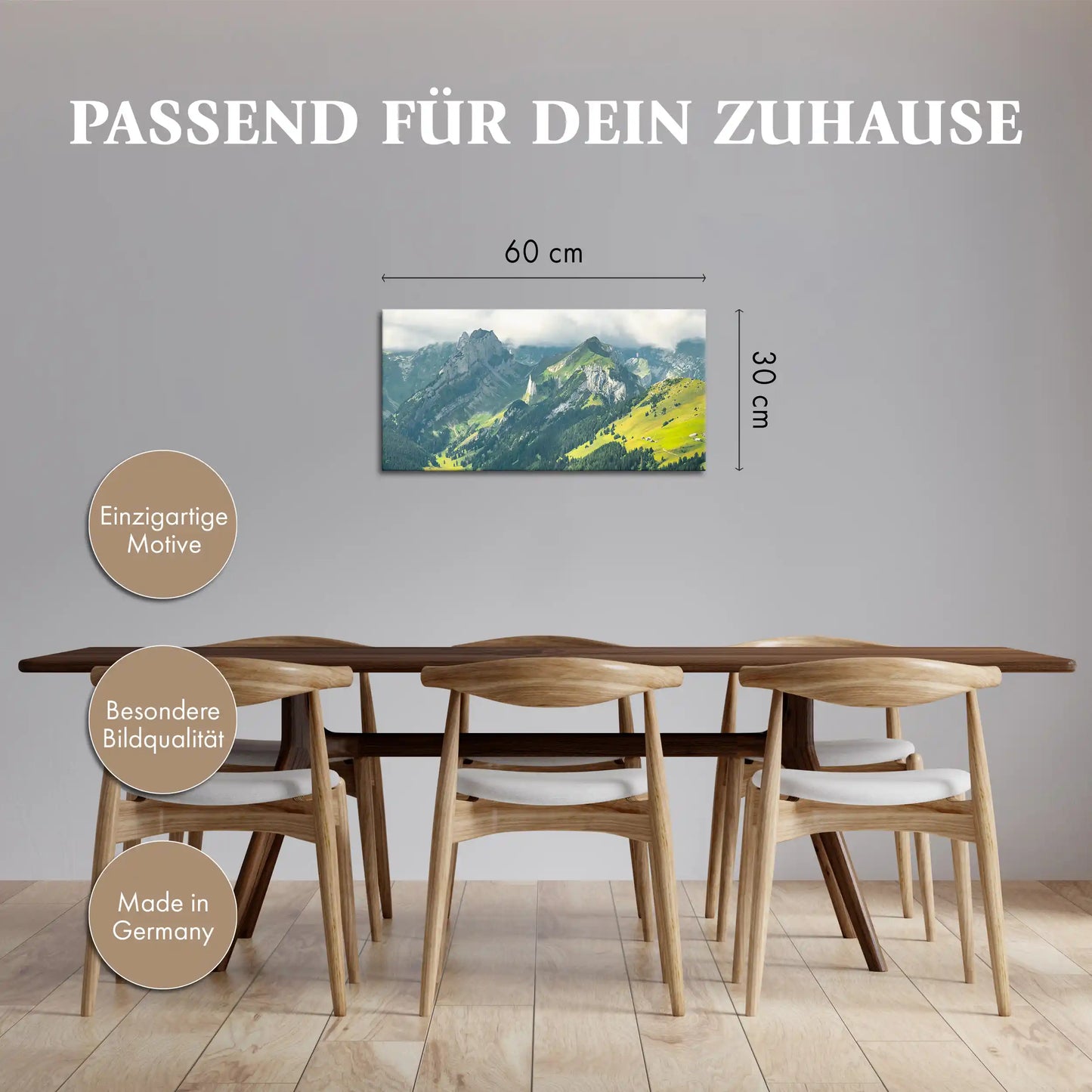 Leinwandbild Schweizer Alpenlandschaft bei bewölktem Himmel