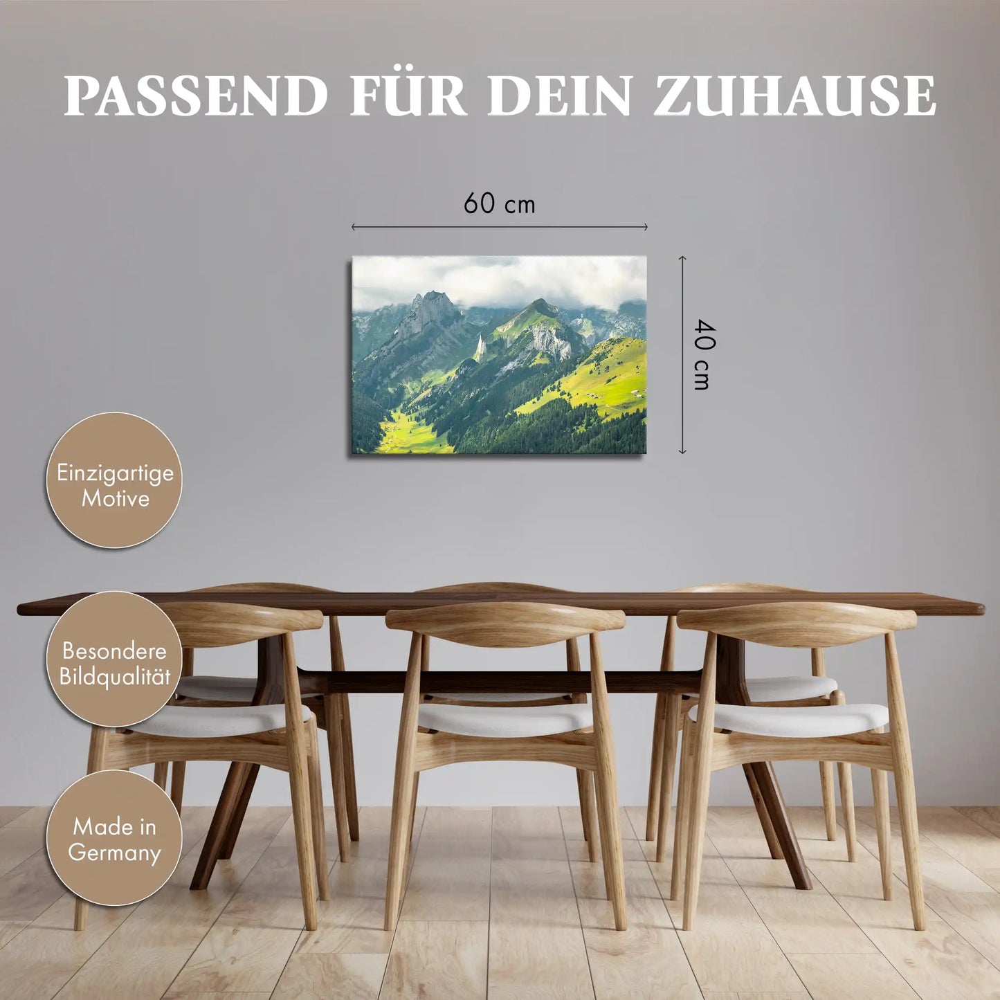 Leinwandbild Schweizer Alpenlandschaft bei bewölktem Himmel