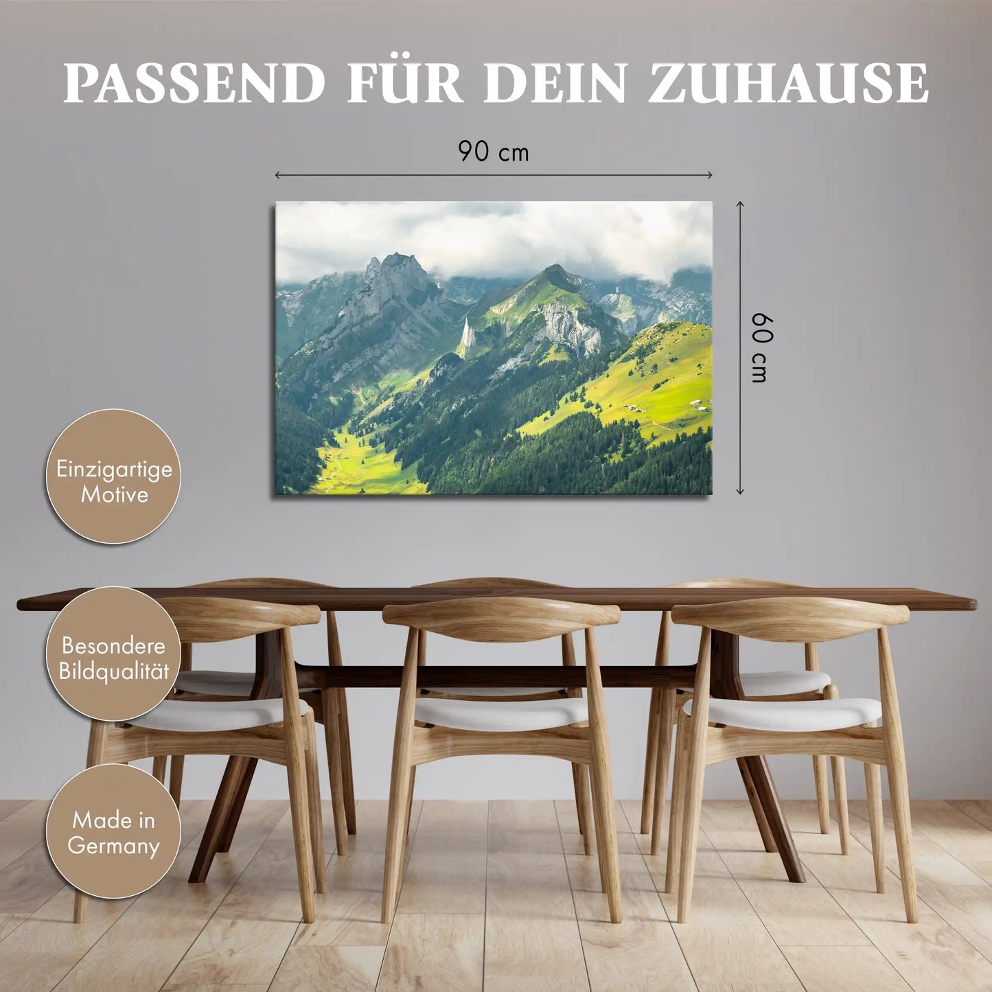Leinwandbild Schweizer Alpenlandschaft bei bewölktem Himmel