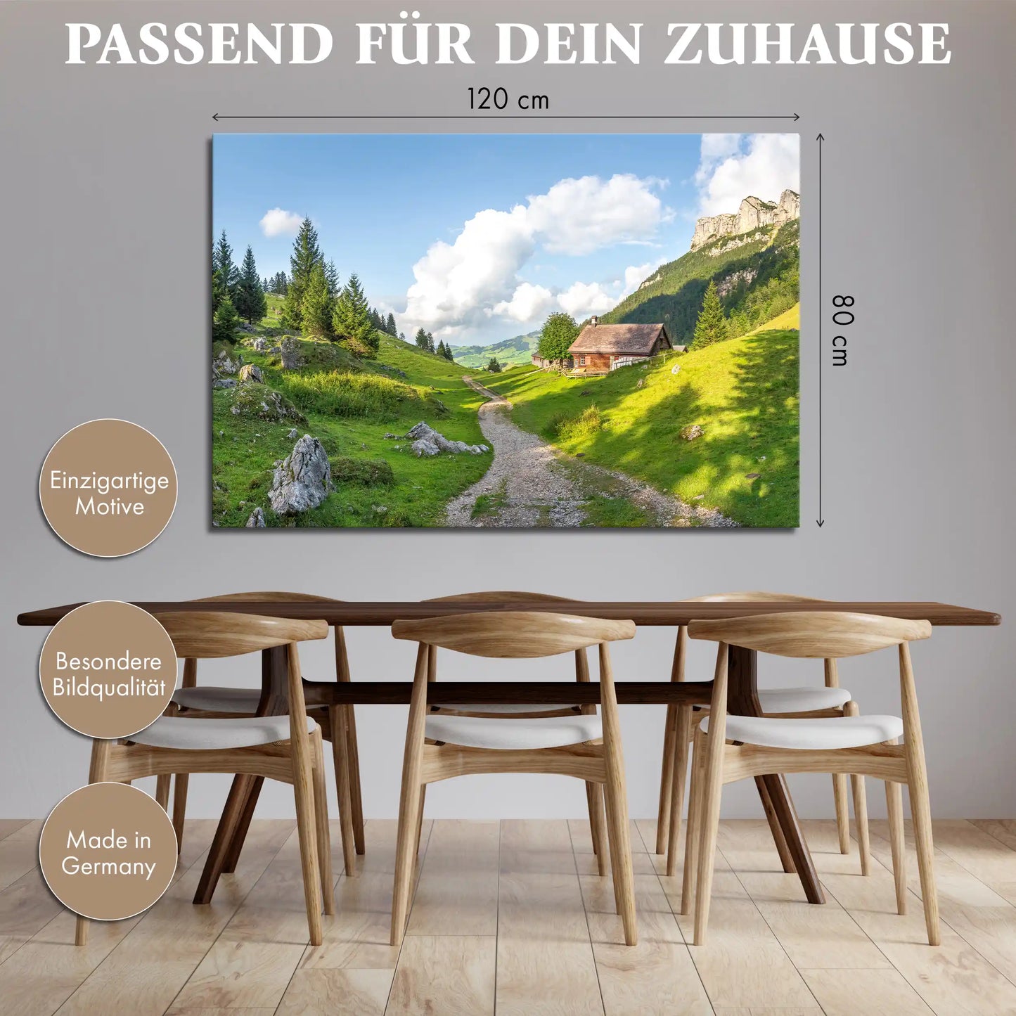 Leinwandbild Alpen Schweizer Berge und idyllische Hütte