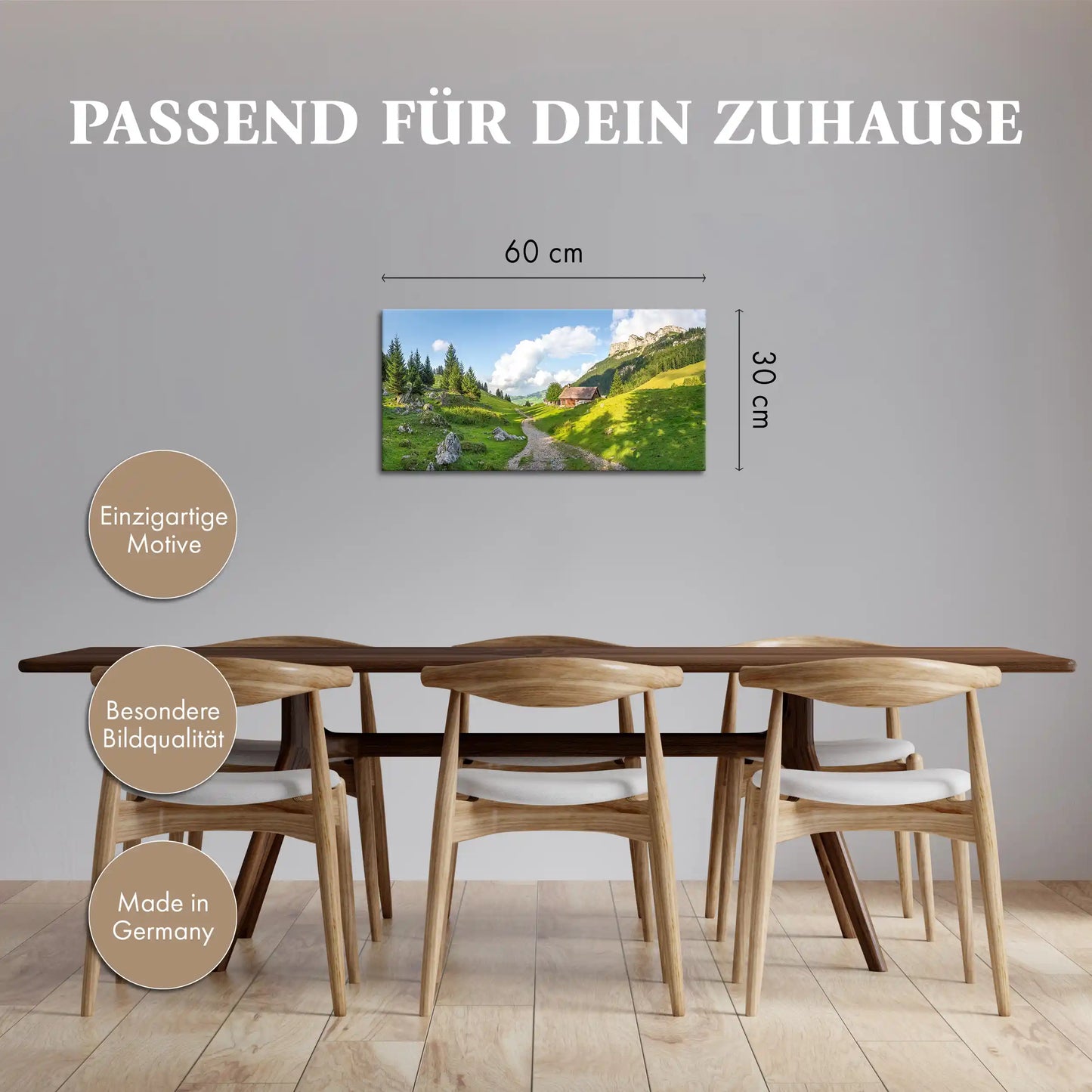 Leinwandbild Alpen Schweizer Berge und idyllische Hütte