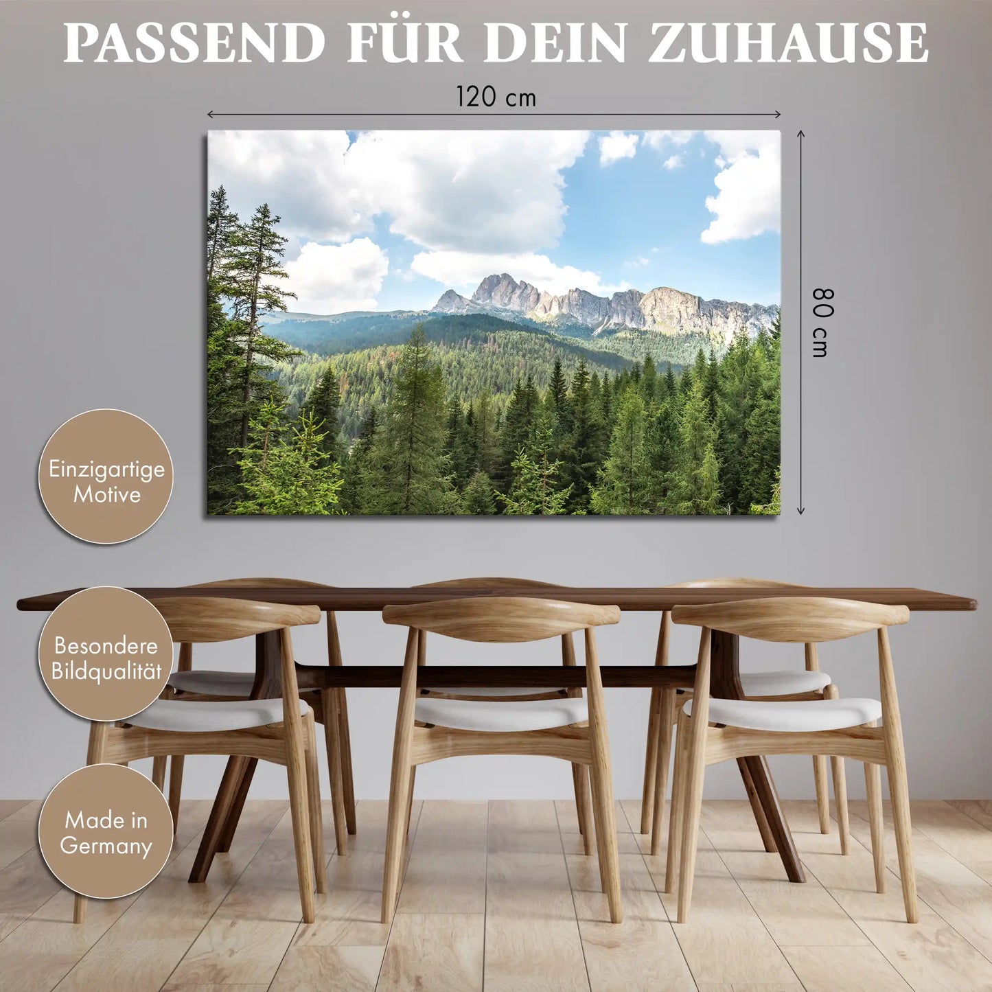 Leinwandbild mit Fichtenwald und Bergen in den Alpen