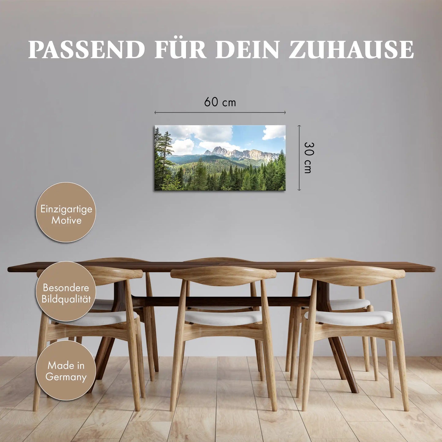 Leinwandbild mit Fichtenwald und Bergen in den Alpen
