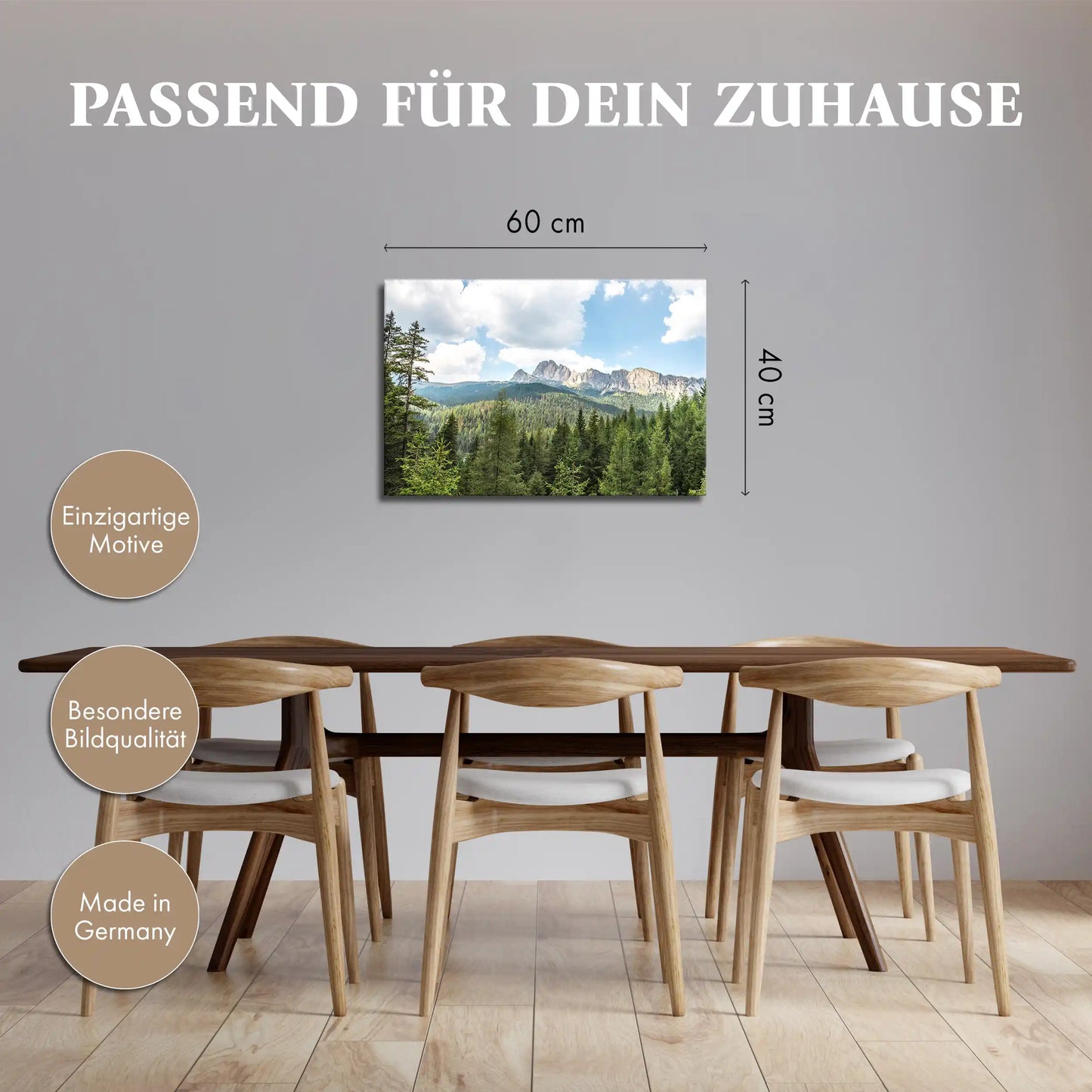 Leinwandbild mit Fichtenwald und Bergen in den Alpen