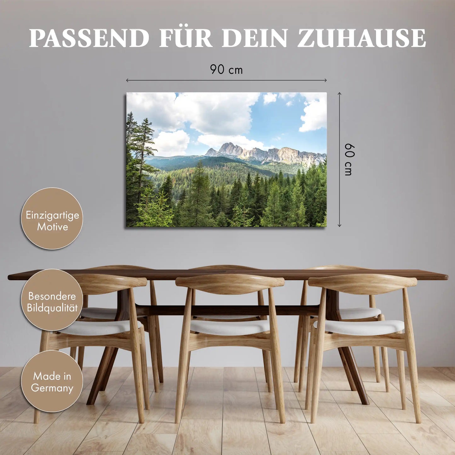 Leinwandbild mit Fichtenwald und Bergen in den Alpen