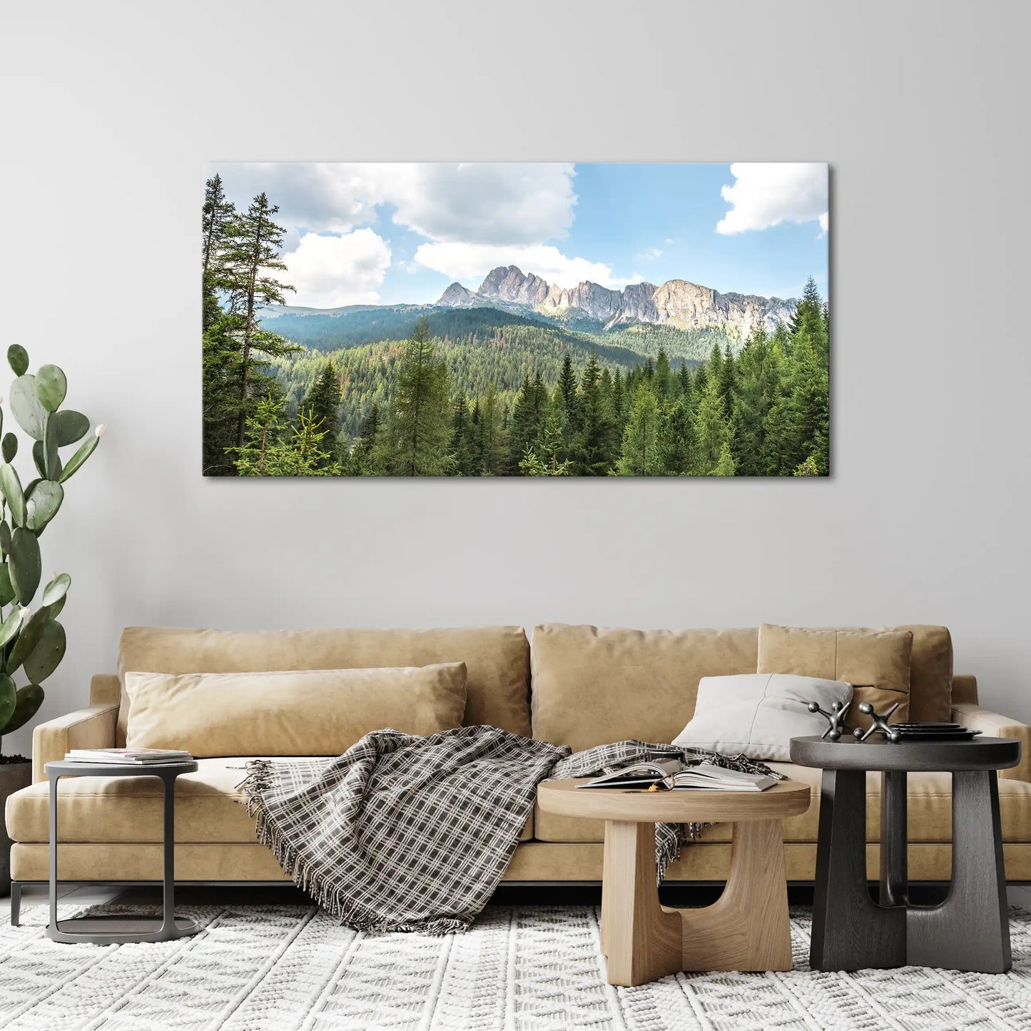 Leinwandbild mit Fichtenwald und Bergen in den Alpen