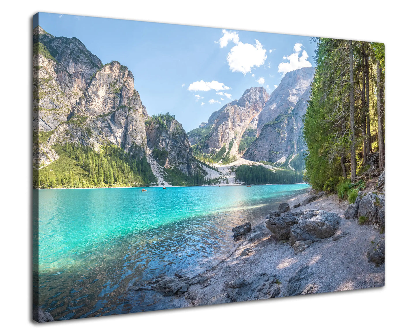 Leinwandbild Alpensee mit türkisem Wasser und Bergen im Hintergrund