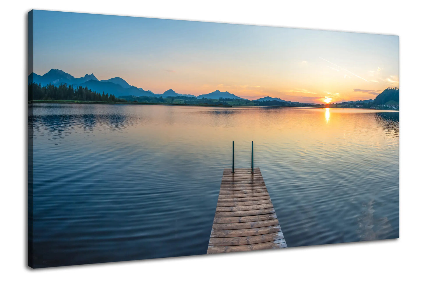 Leinwandbild - Sonnenuntergang am Holzsteg
