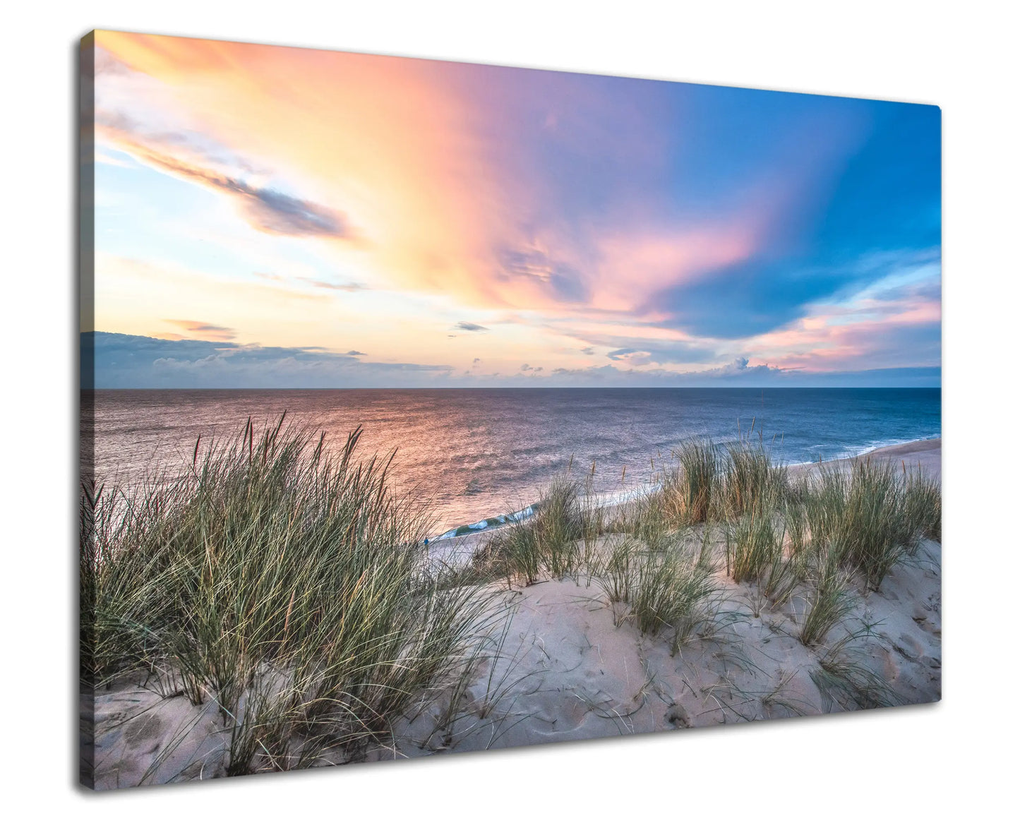 Leinwandbild Hafen am Meer bei Sonnenaufgang in blauer Stunde
