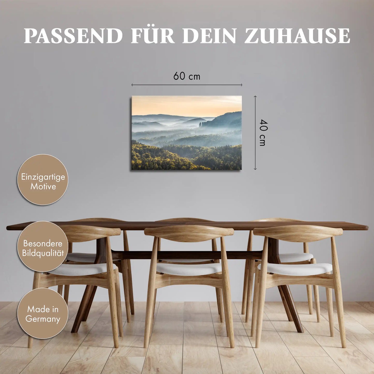 Leinwandbild Landschaft Tal im Sonnenaufgang mit Nebel