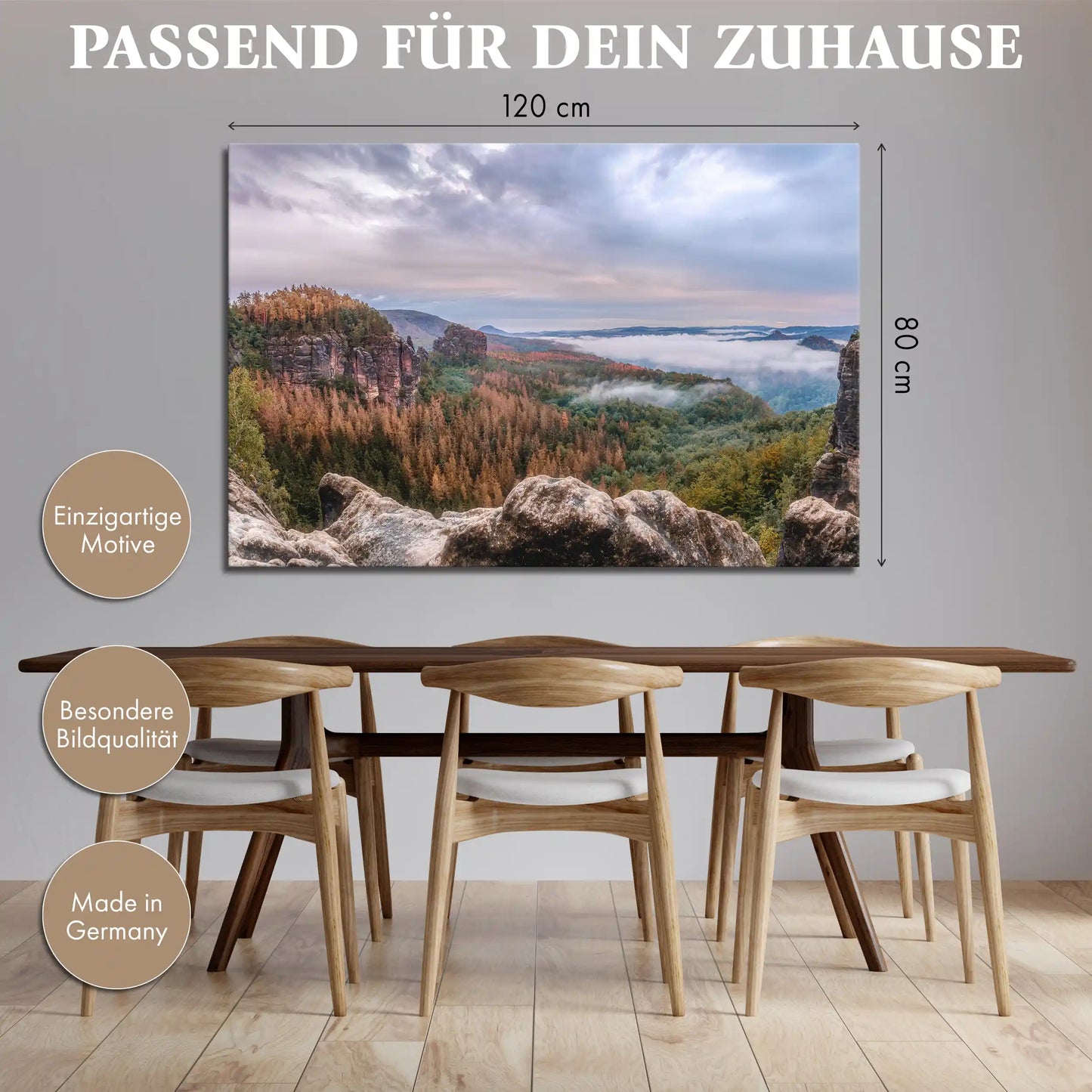 Leinwandbild Wald Landschaft in mystischem Nebel