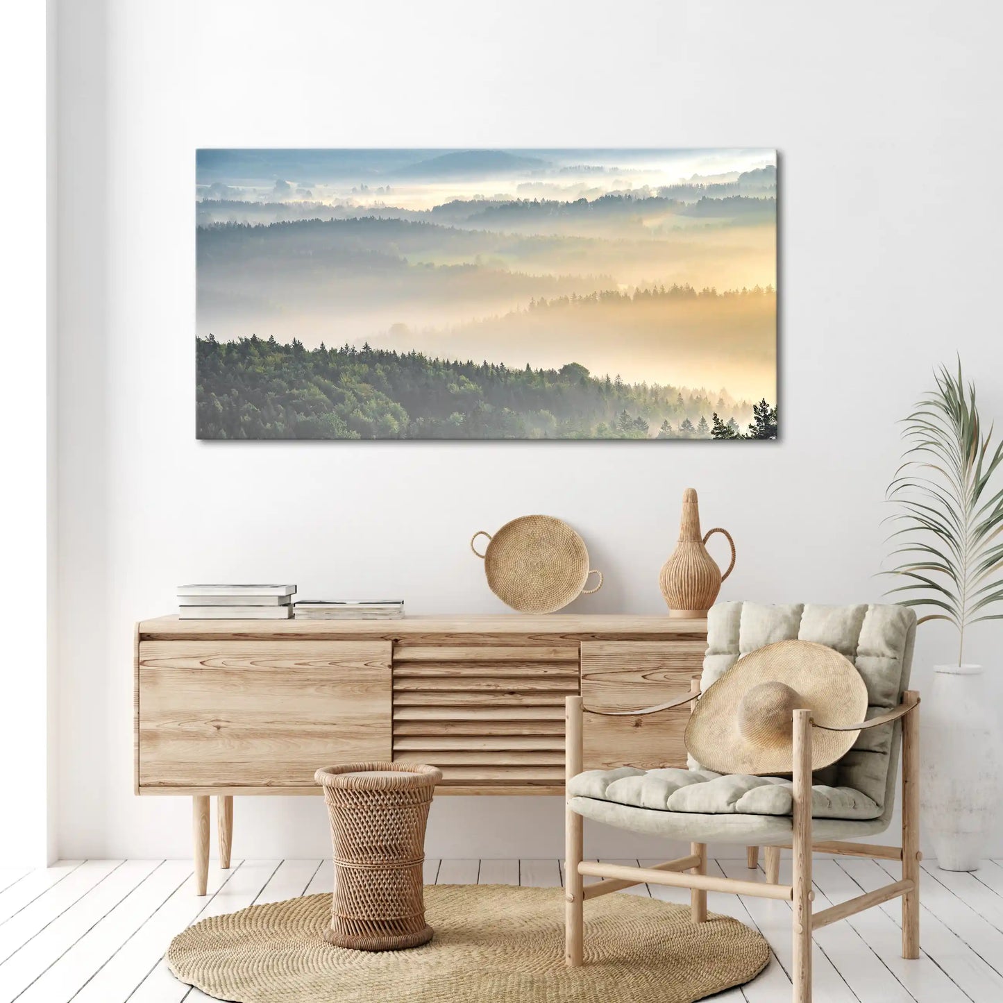 Leinwandbild Morgenlichter und Nebel im Elbstandsteingebirge
