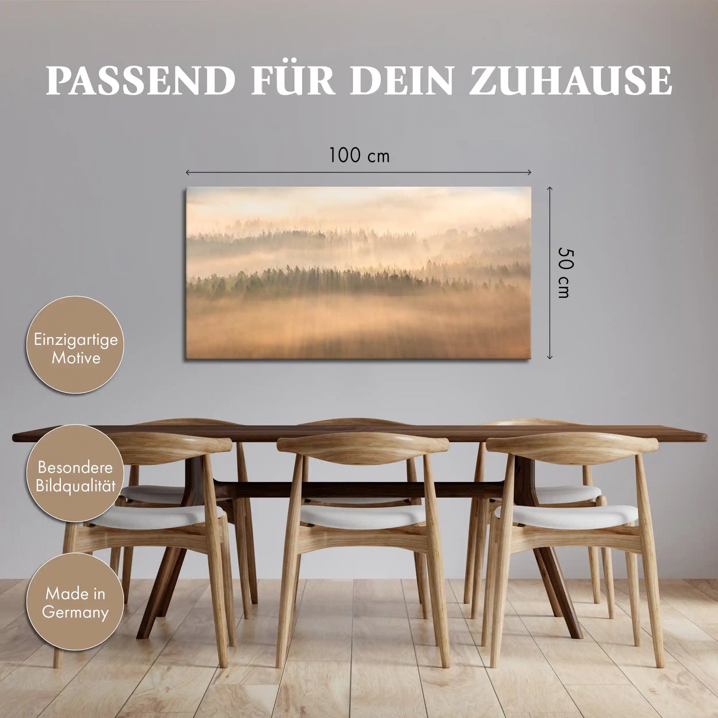 Leinwandbild - Baumkronen im Nebelwald