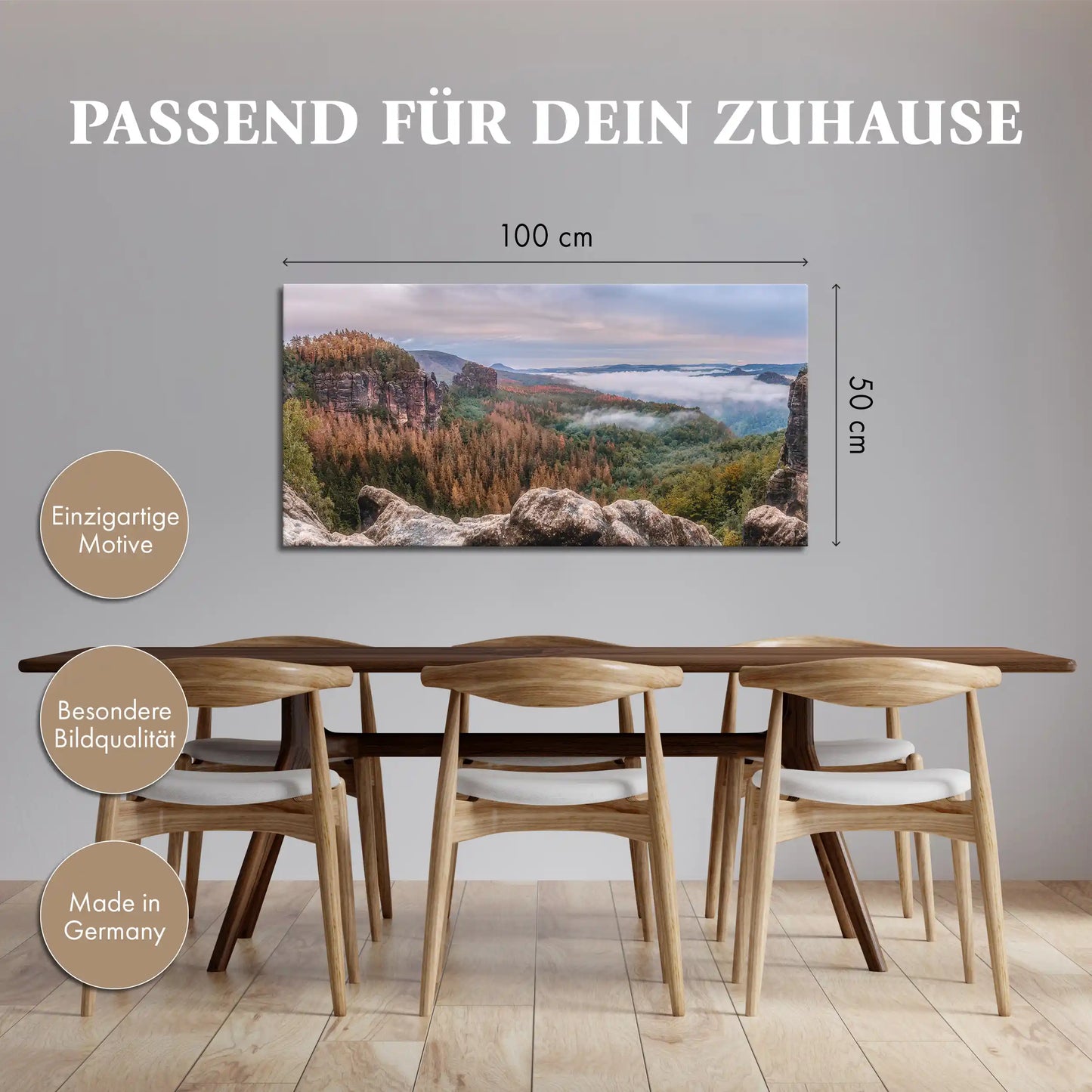 Leinwandbild Wald Landschaft in mystischem Nebel