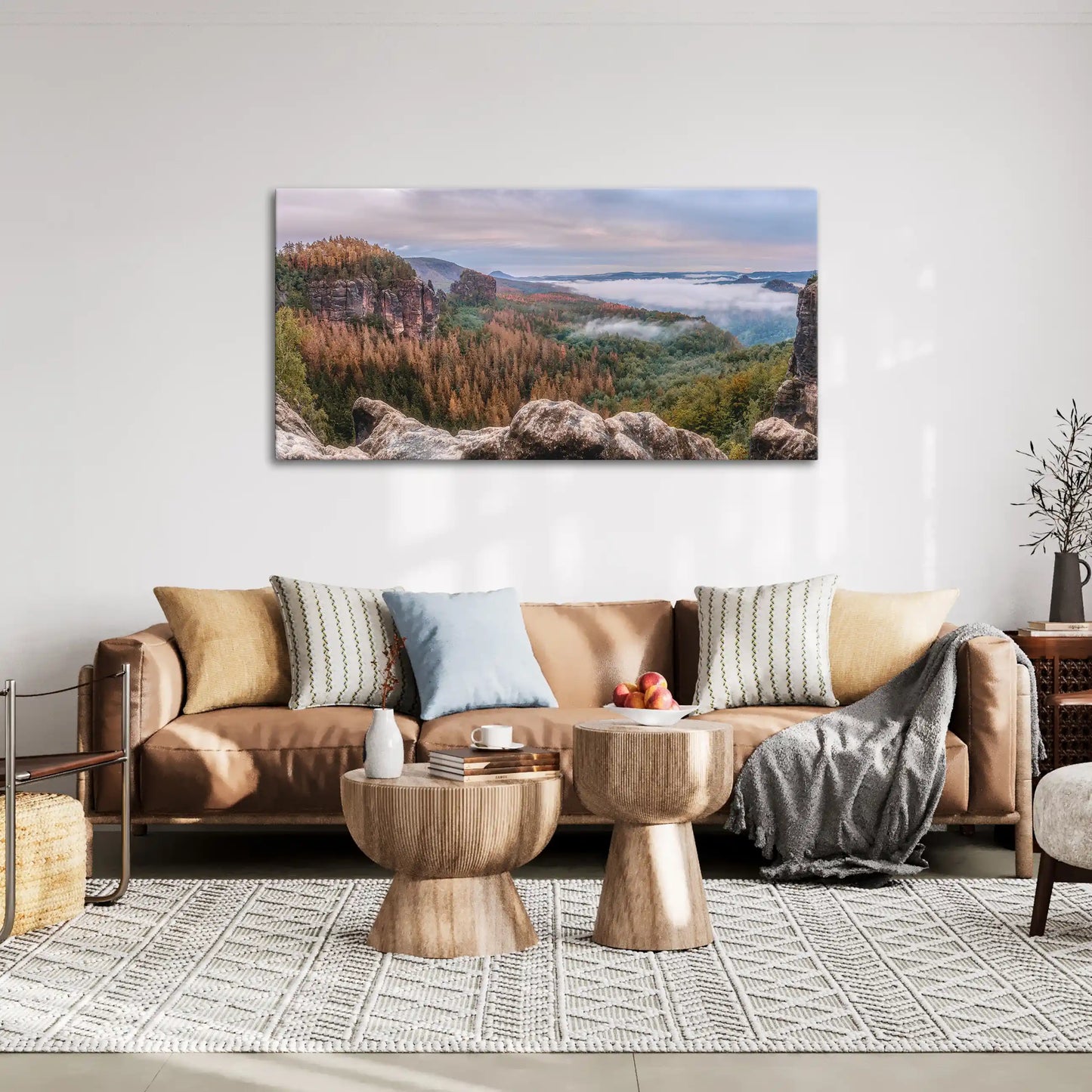 Leinwandbild Wald Landschaft in mystischem Nebel