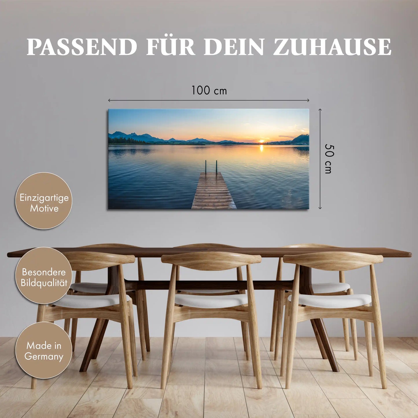 Leinwandbild - Sonnenuntergang am Holzsteg