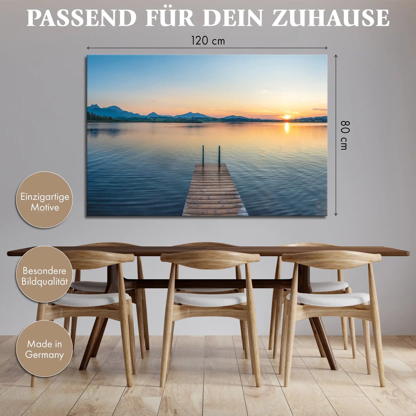 Leinwandbild - Sonnenuntergang am Holzsteg