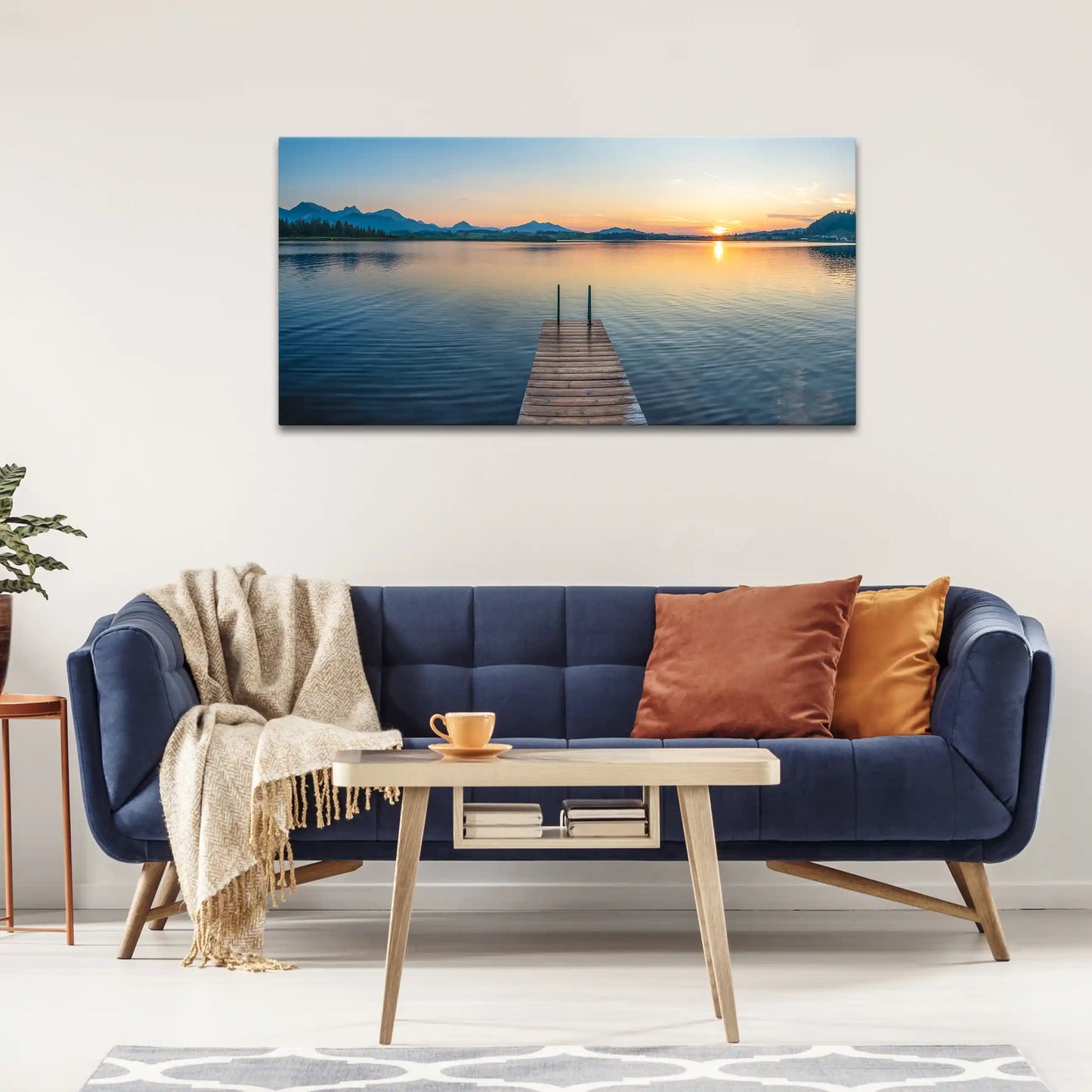 Leinwandbild - Sonnenuntergang am Holzsteg