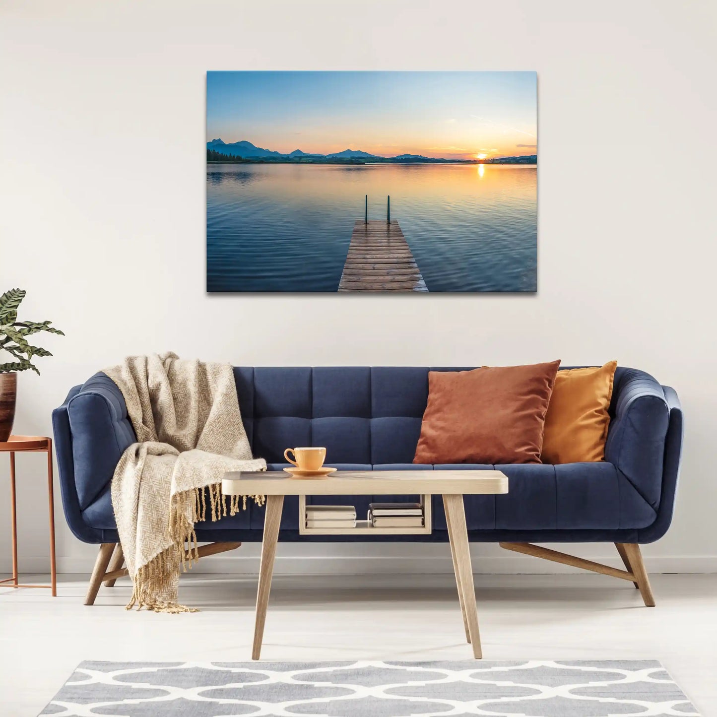 Leinwandbild - Sonnenuntergang am Holzsteg