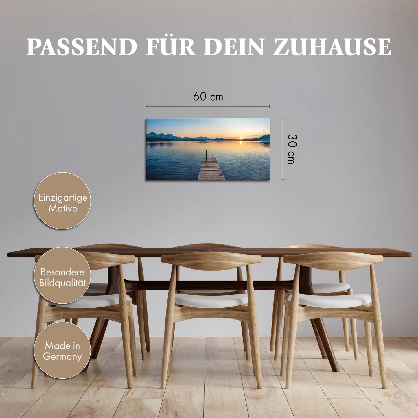 Leinwandbild - Sonnenuntergang am Holzsteg