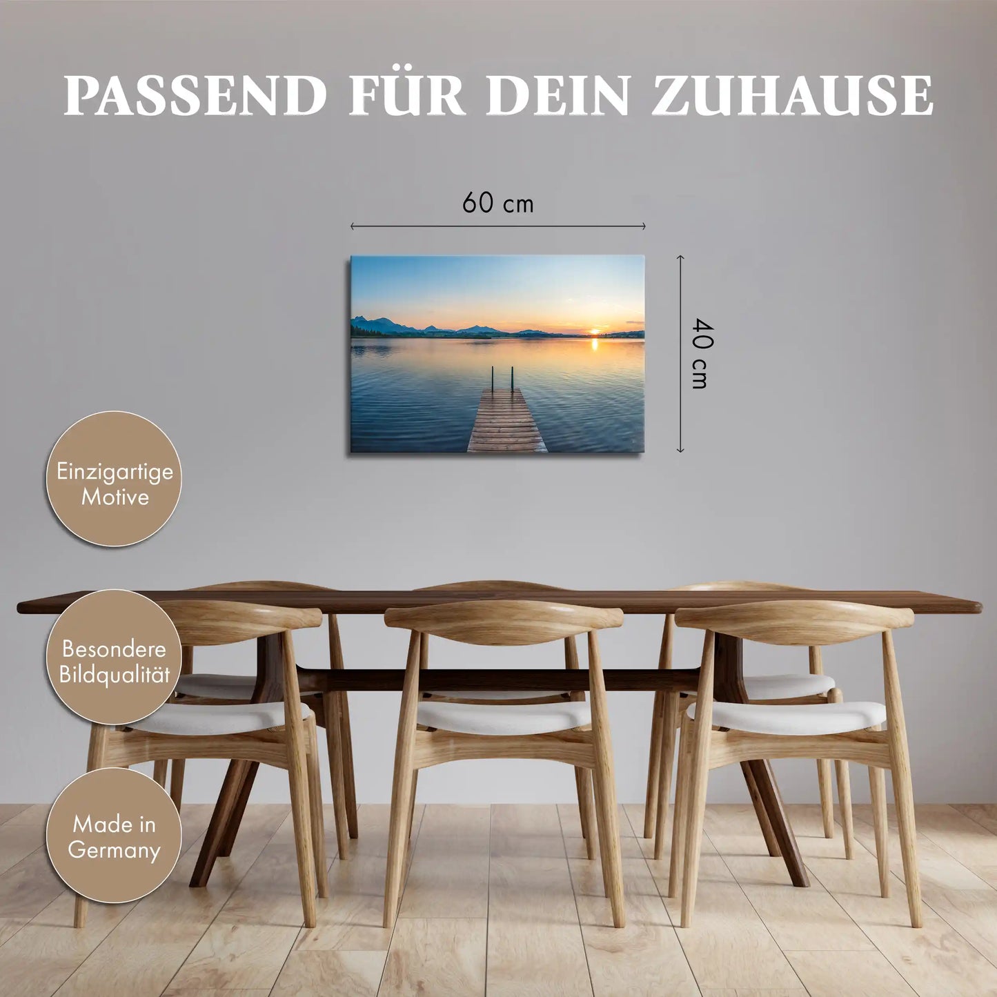 Leinwandbild - Sonnenuntergang am Holzsteg