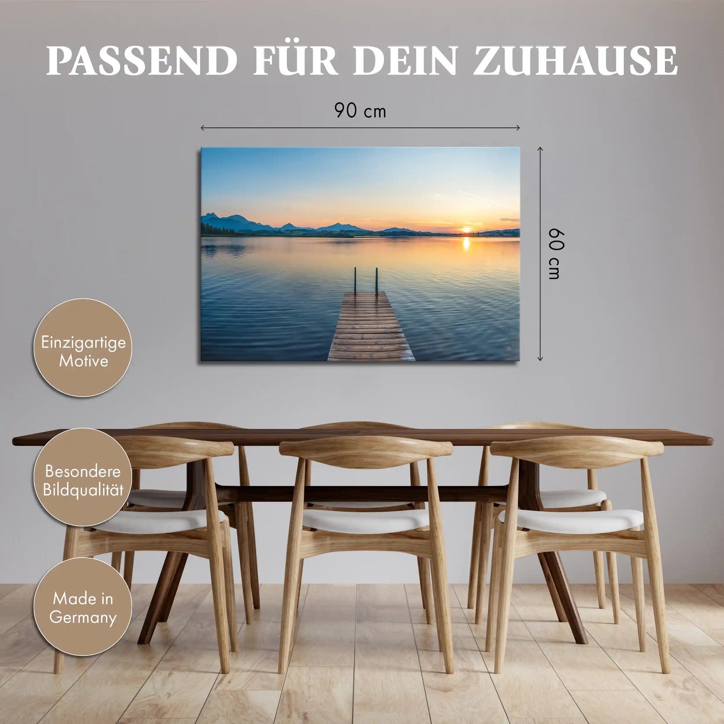 Leinwandbild - Sonnenuntergang am Holzsteg