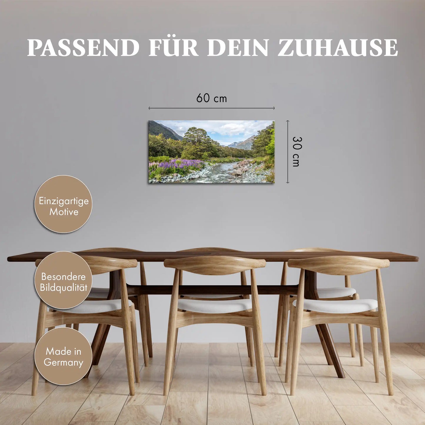 Leinwandbild - Blühende Lupinen am Gebirgsbach