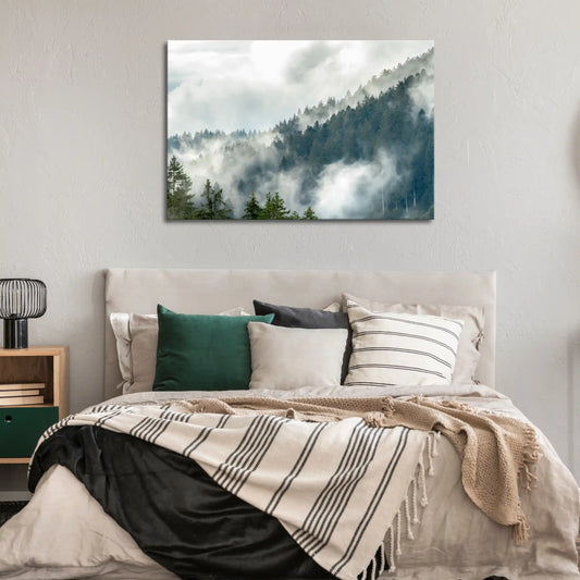 Leinwandbild mystischer Wald im Nebel