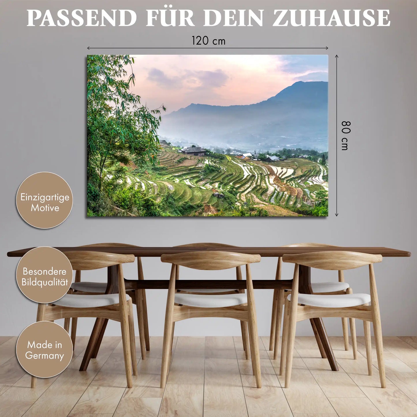 Leinwandbild Reisfelder bei Sapa in Vietnam bei Abendstimmung