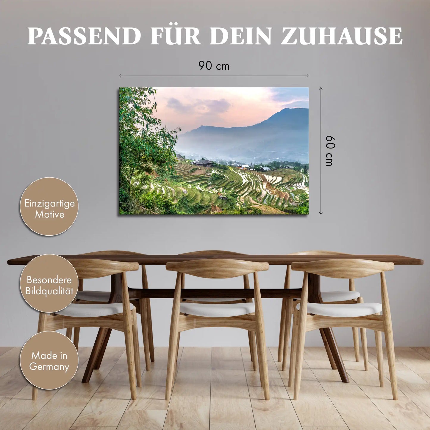 Leinwandbild Reisfelder bei Sapa in Vietnam bei Abendstimmung