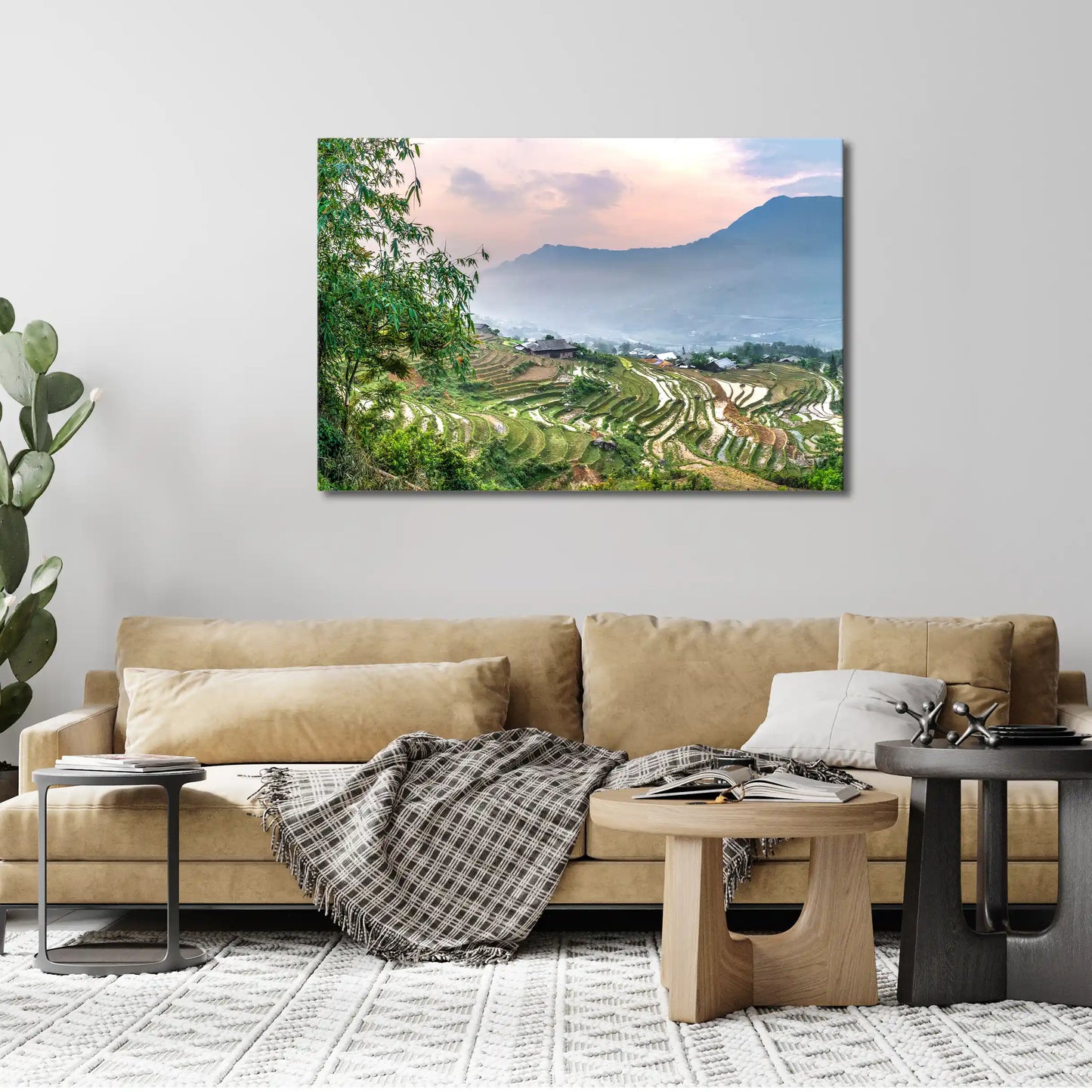 Leinwandbild Reisfelder bei Sapa in Vietnam bei Abendstimmung