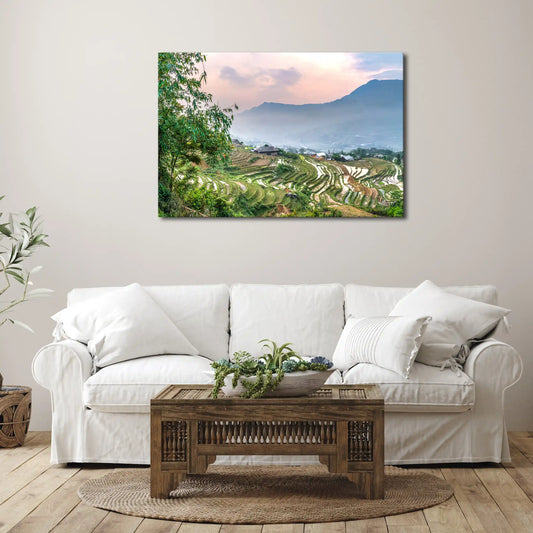 Leinwandbild Reisfelder bei Sapa in Vietnam bei Abendstimmung