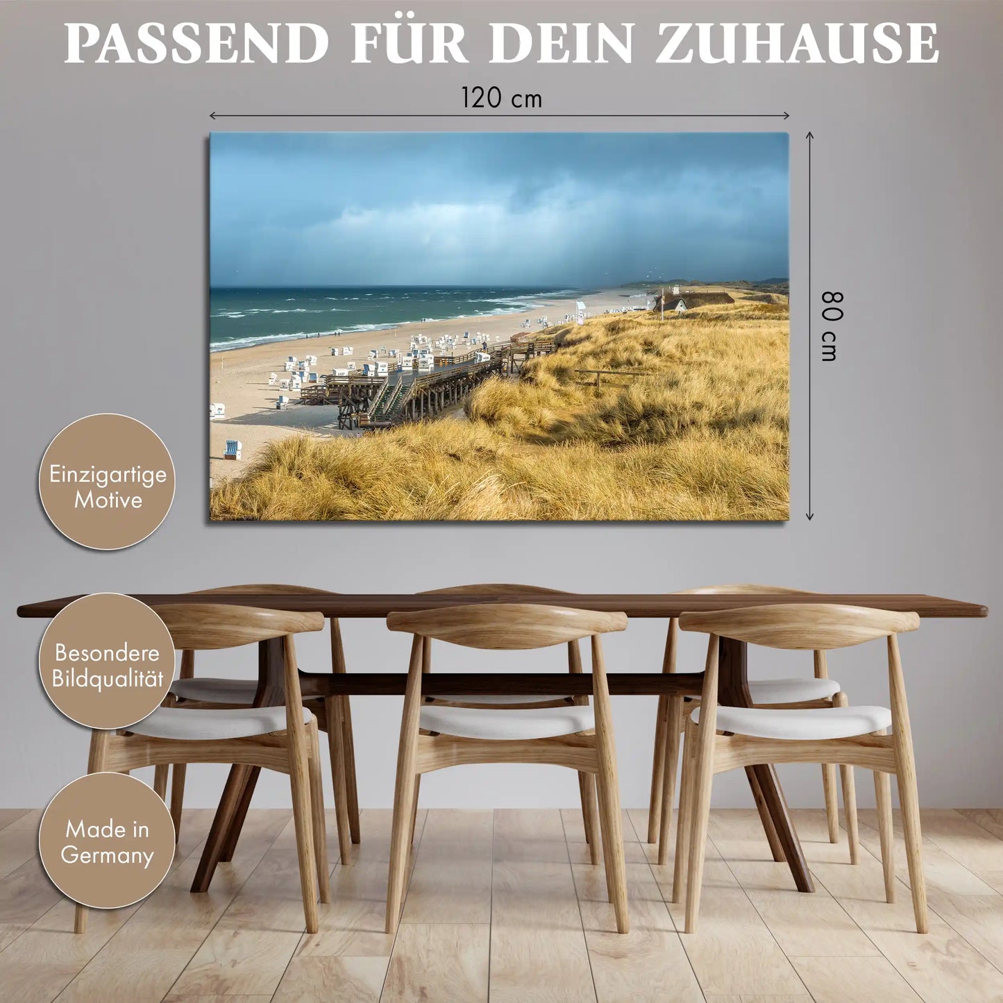 Leinwandbild Dünenstrand an der Nordsee mit Strandkörben