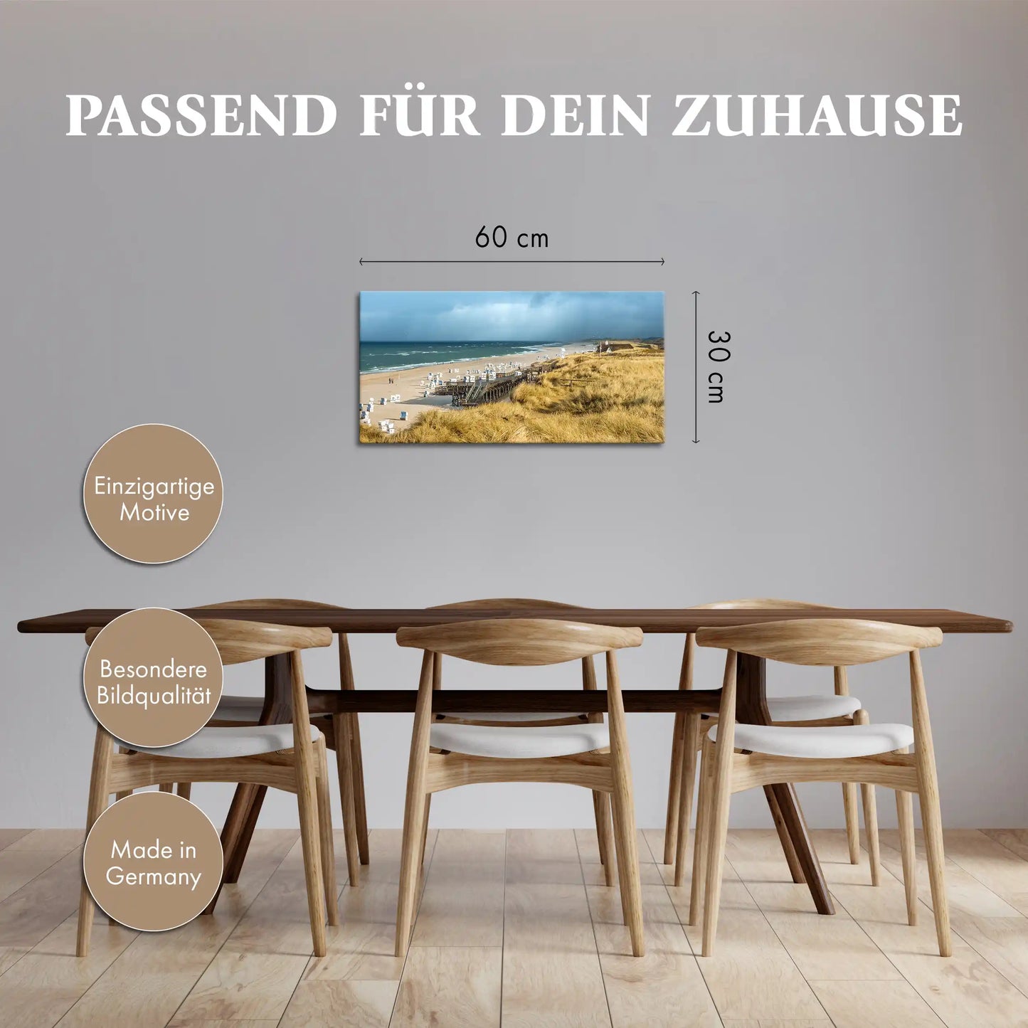 Leinwandbild Dünenstrand an der Nordsee mit Strandkörben