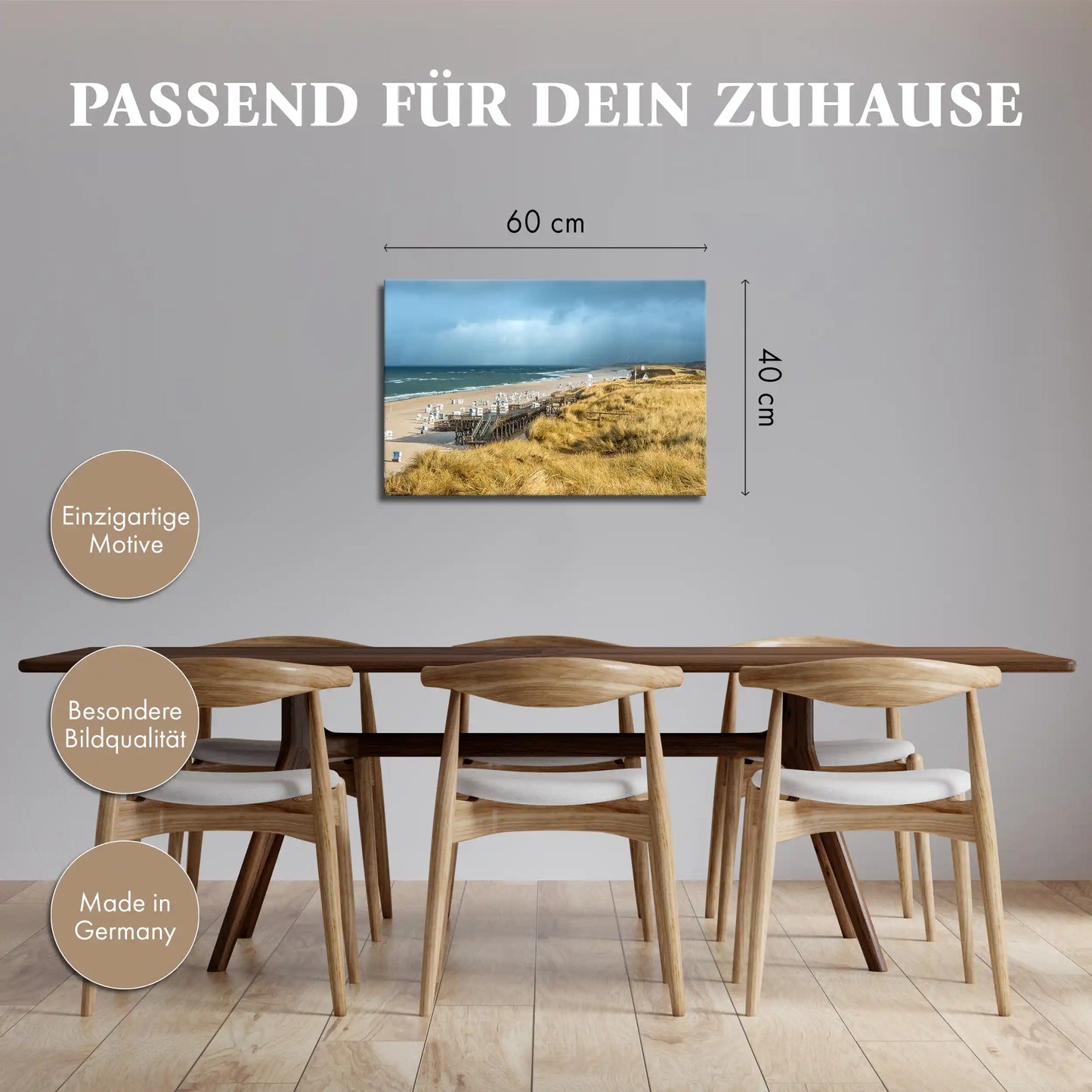 Leinwandbild Dünenstrand an der Nordsee mit Strandkörben