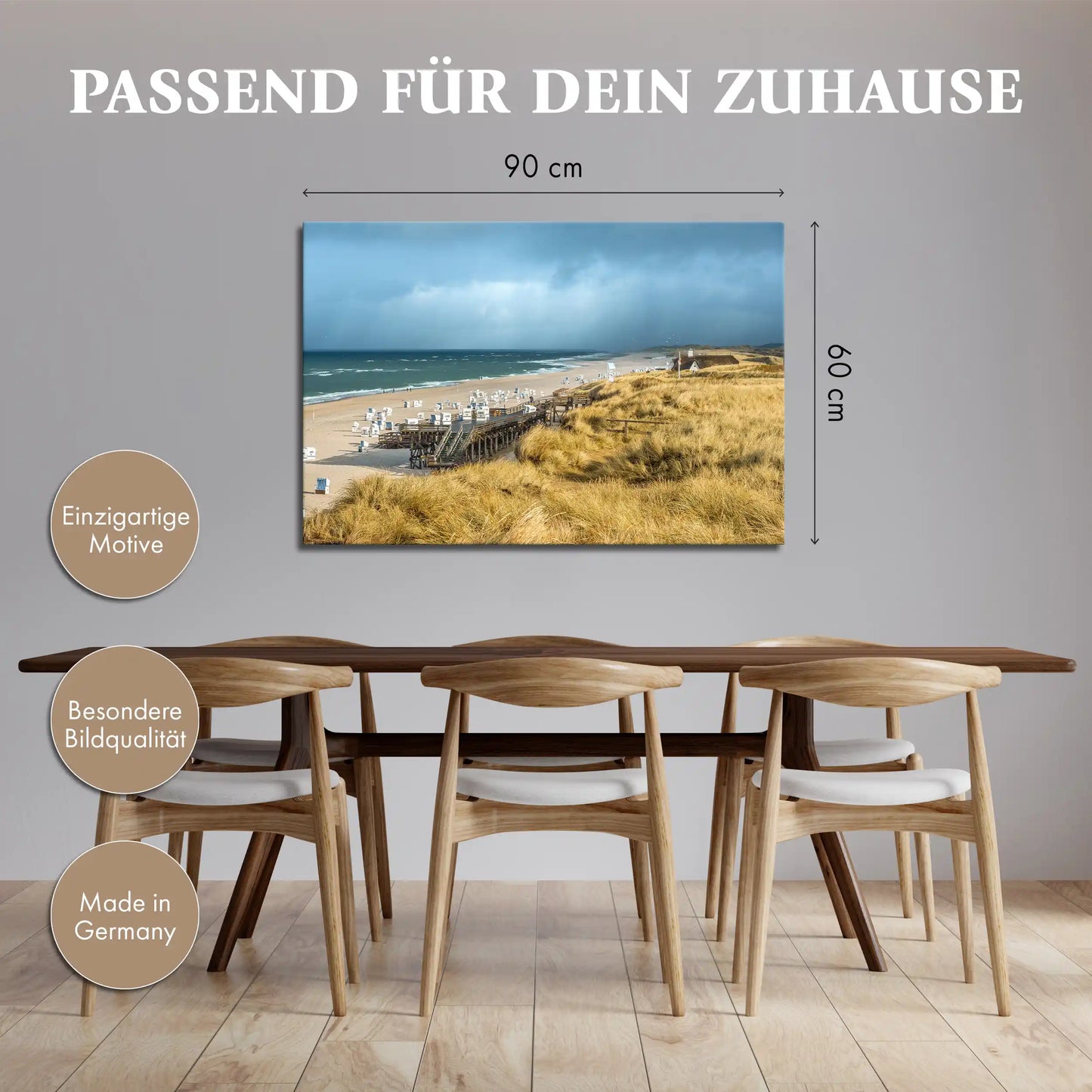 Leinwandbild Dünenstrand an der Nordsee mit Strandkörben