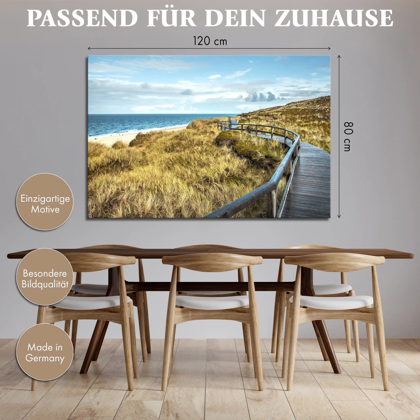 Leinwandbild Düne im mit Holzsteg am Meer an der Nordsee