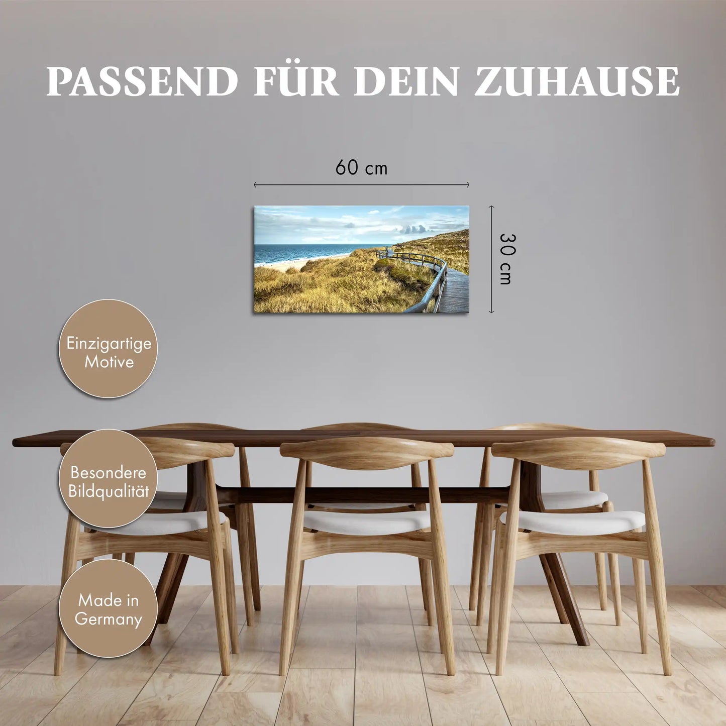 Leinwandbild Düne im mit Holzsteg am Meer an der Nordsee