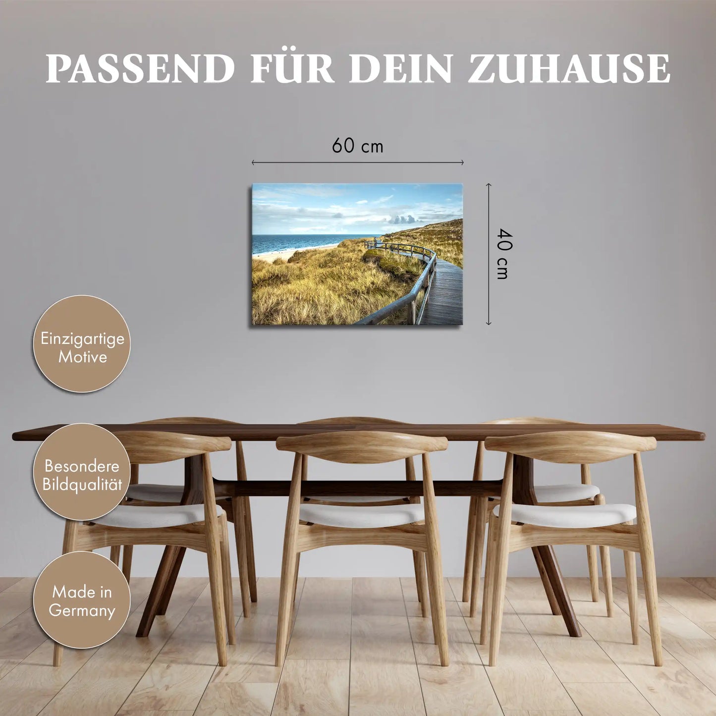 Leinwandbild Düne im mit Holzsteg am Meer an der Nordsee