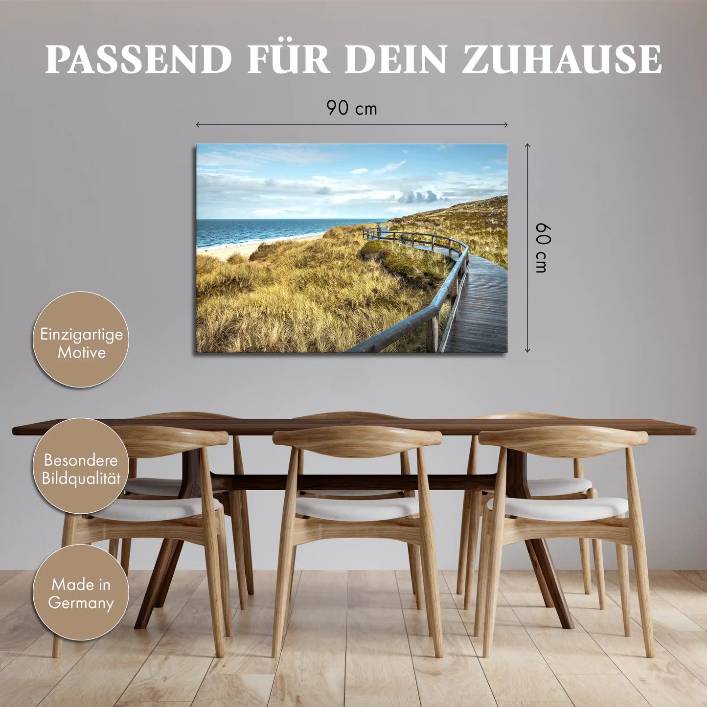 Leinwandbild Düne im mit Holzsteg am Meer an der Nordsee