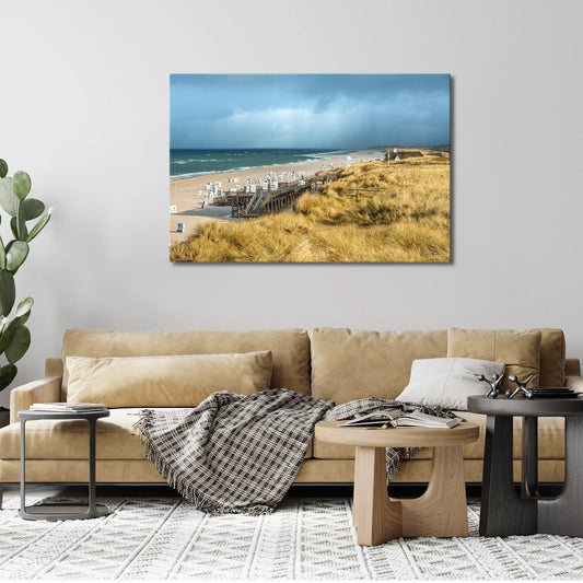 Leinwandbild Dünenstrand an der Nordsee mit Strandkörben