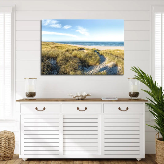 Leinwandbild goldene Düne an der Nordsee bei Sonnenaufgang