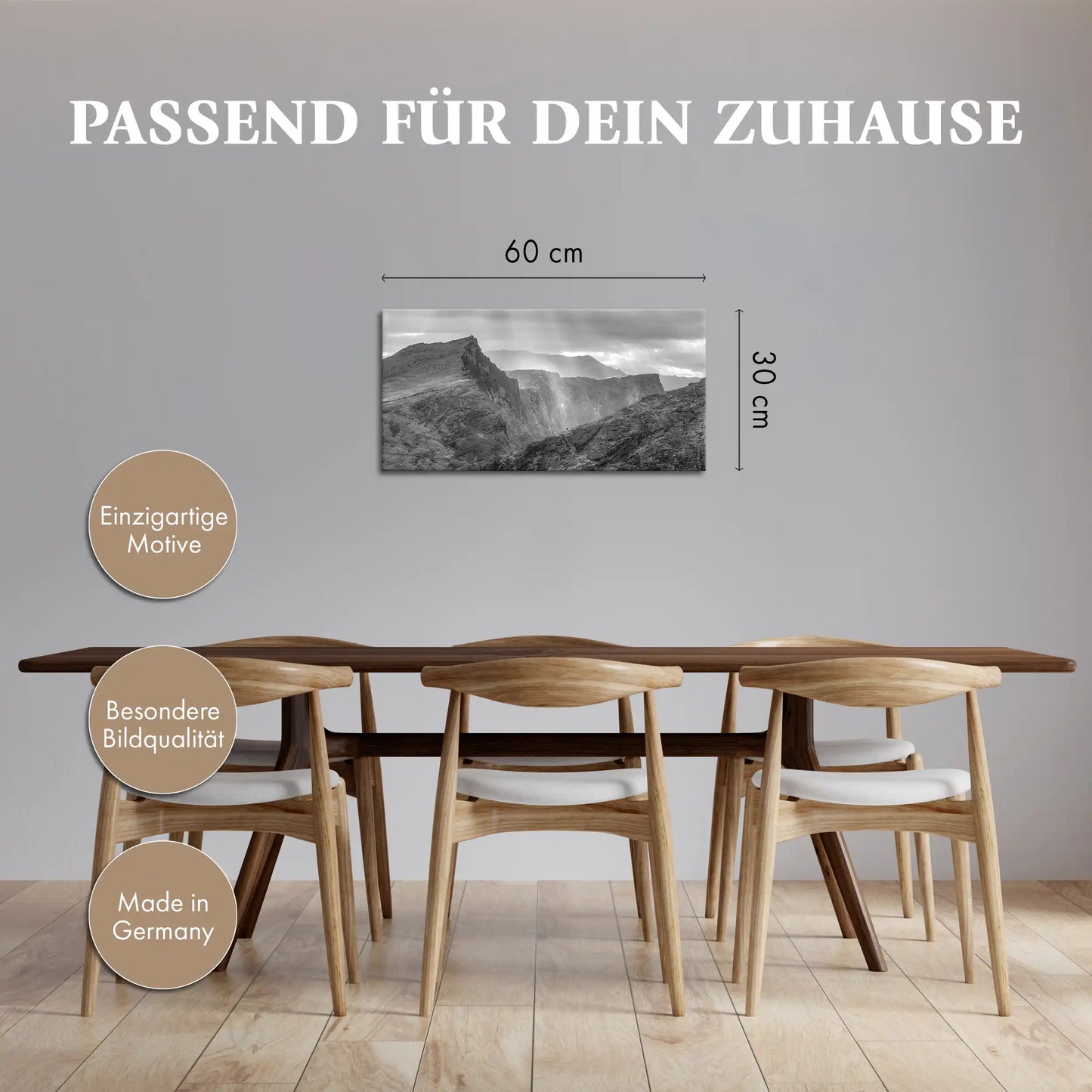 Leinwandbild Felsenlandschaft und Berge auf Maderia in schwarz weiß