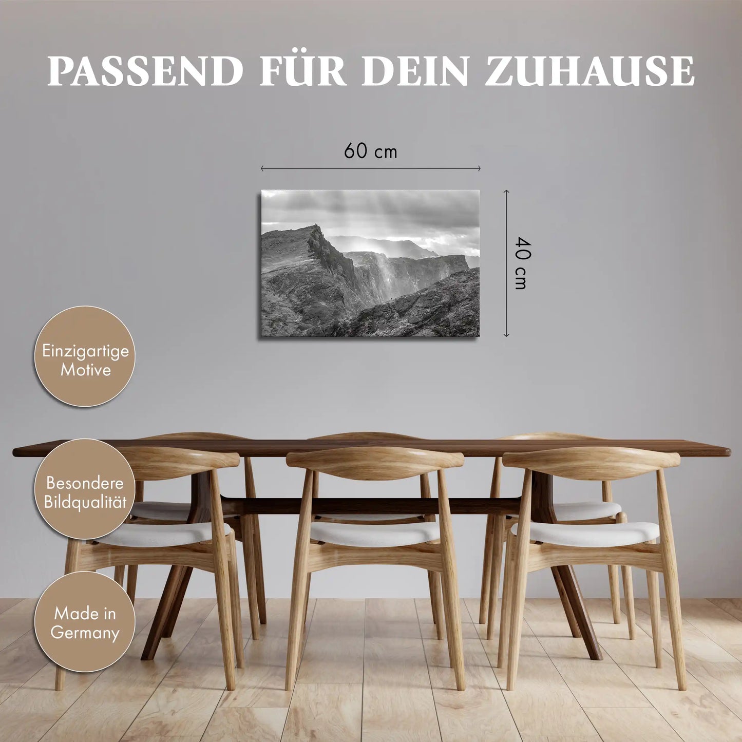 Leinwandbild Felsenlandschaft und Berge auf Maderia in schwarz weiß