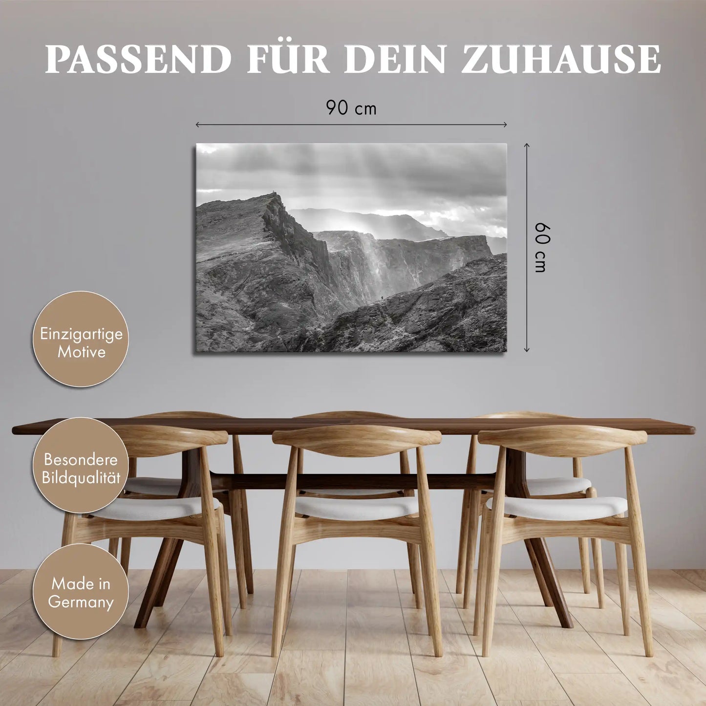 Leinwandbild Felsenlandschaft und Berge auf Maderia in schwarz weiß