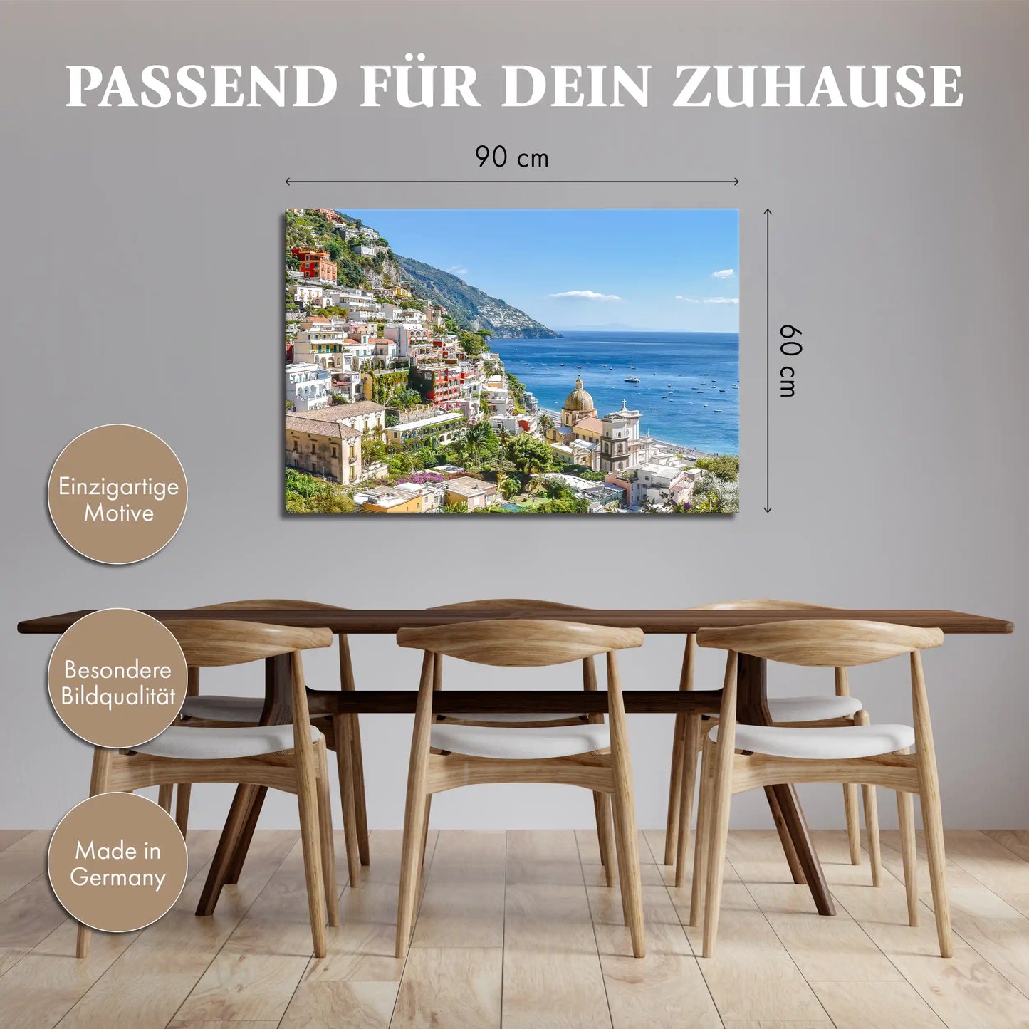 Leinwandbild einer Italienischen Terrassenstadt am Meer an der Amalfiküste