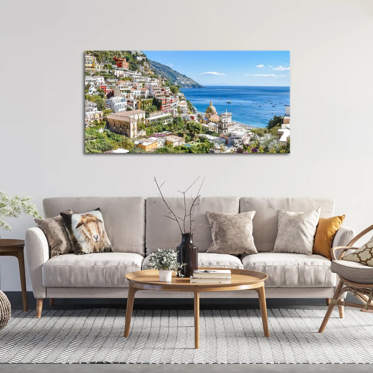 Leinwandbild einer Italienischen Terrassenstadt am Meer an der Amalfiküste