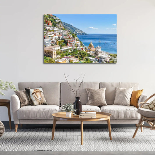 Leinwandbild einer Italienischen Terrassenstadt am Meer an der Amalfiküste