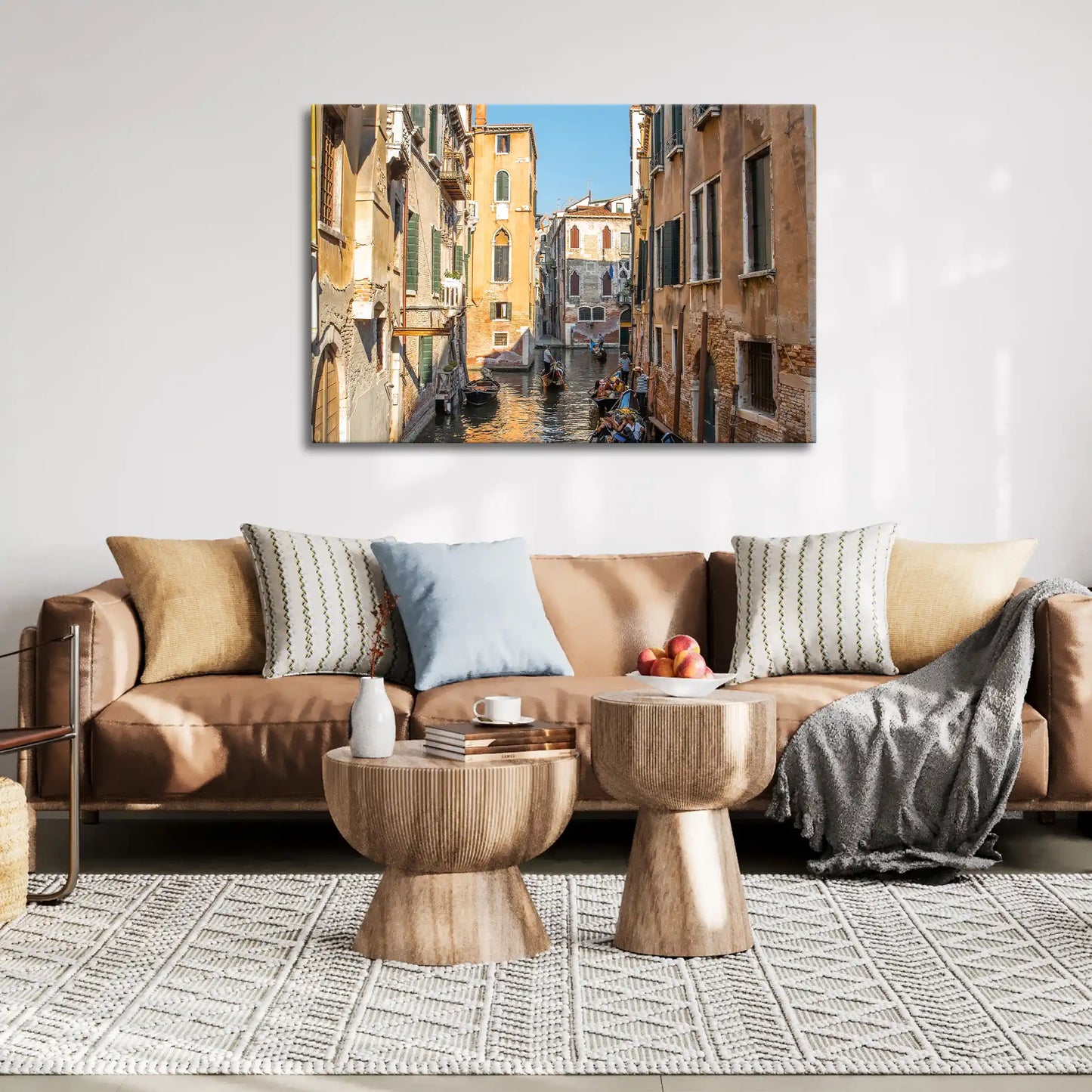 Leinwandbild mit Gondeln auf dem Wasser in Venedig bei Abendlicht