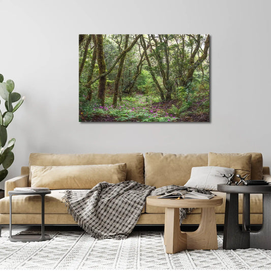 Leinwandbild Urwald mit bunten Blumen auf Madeira